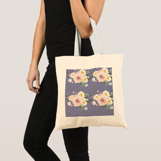 Paarse met witte bloemen canvas tas (Voorkant (product))