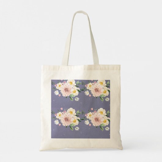 Paarse met witte bloemen canvas tas (Achterkant)