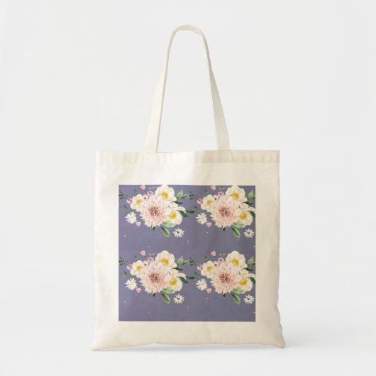 Paarse met witte bloemen canvas tas (Voorkant)