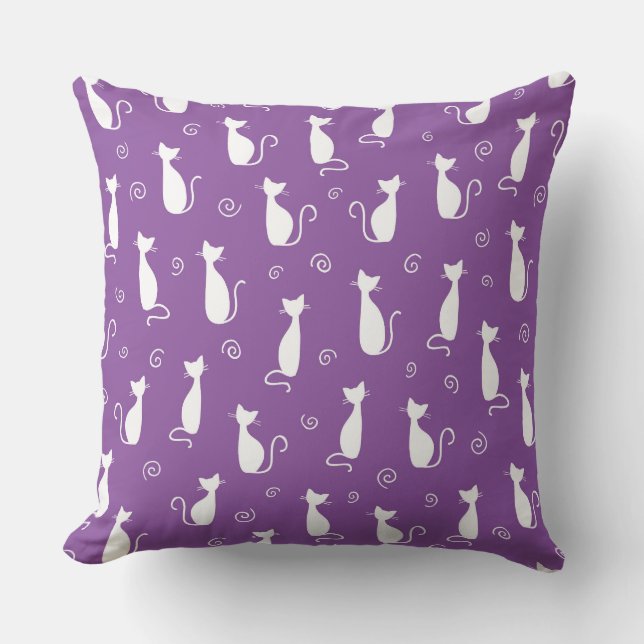 PAARSE MET WITTE KAT SILHOUETTEN KUSSEN (Voorkant)
