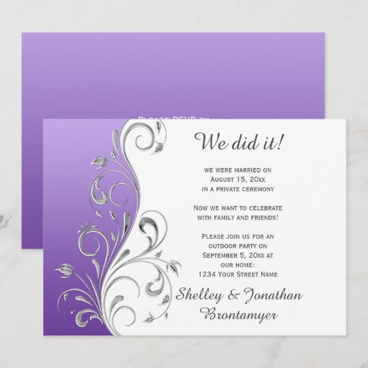 Paarse met  zilveren bloemenwervelingen Kaart (Voorkant / Achterkant)