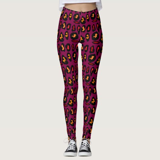 Paarse met zwart rood en marmelade kleine patroont leggings (Voorkant)