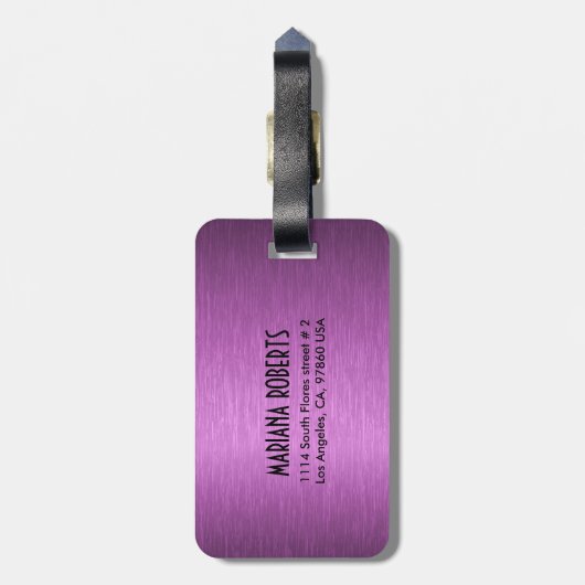 Paarse Metaal Geborsteld Aluminium Kijk Monogram Bagagelabel (Achterkant verticaal)