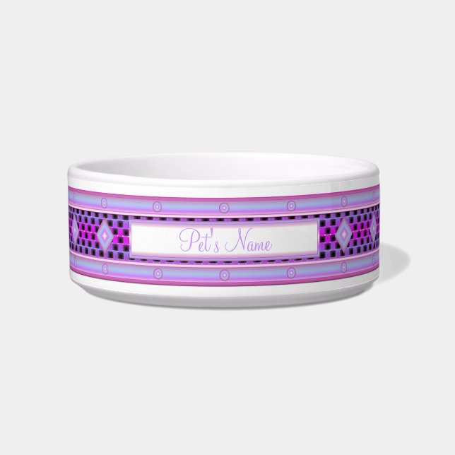 Paarse metaal met zwarte vierkantjes voerbakje (Voorkant)