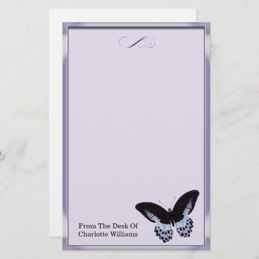 Paarse metaalvlinder briefpapier (Voorkant / Achterkant)