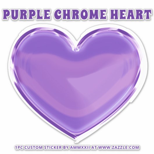 Paarse Metal Chrome Heart Sticker (Voorkant)