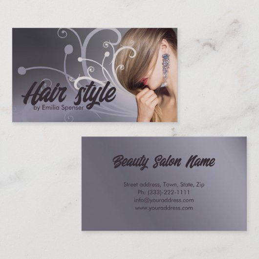 Paarse Metal Curves Kapsel Stylist Kaart Visitekaartje (Voorkant / Achterkant)