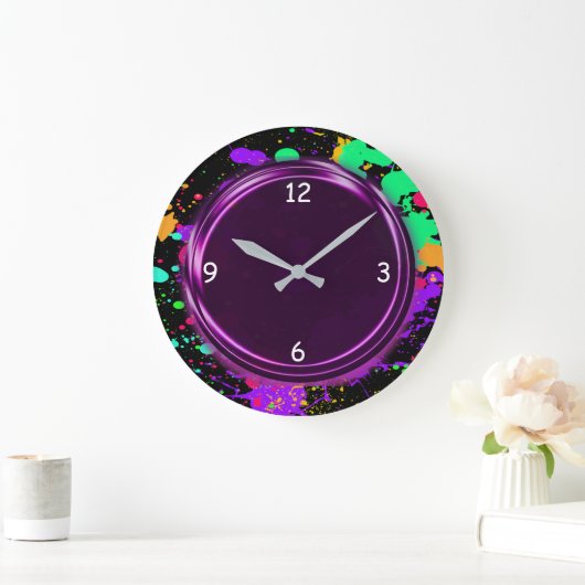 Paarse, metalen blik, neoneffect, wandklok (Huis)
