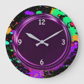 Paarse, metalen blik, neoneffect, wandklok (Voorkant)