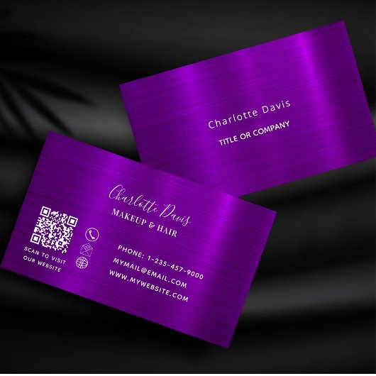 Paarse metalen minimalistische elegante QR-code Visitekaartje