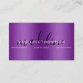 Paarse Metallic Brush Steel Script QR-code Visitekaartje (Voorkant)