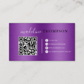 Paarse Metallic Brush Steel Script QR-code Visitekaartje (Achterkant)