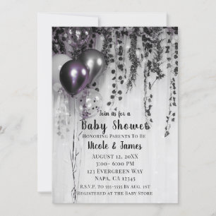 Paarse Metallic Feestballonnen Klimop Baby Shower Kaart
