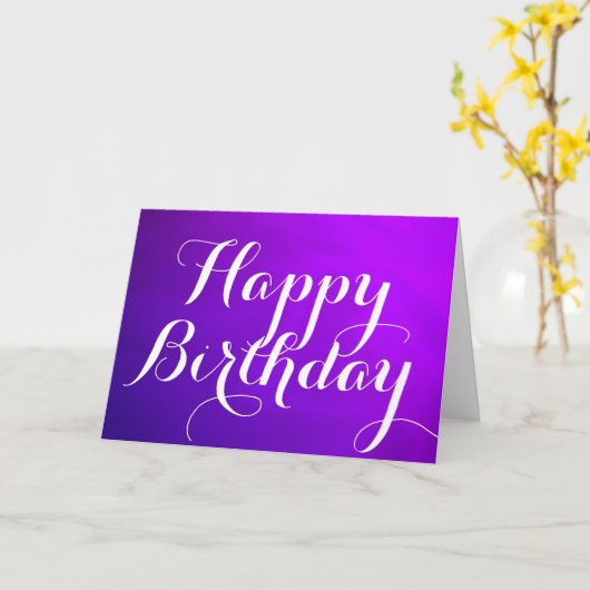 Paarse Metallic Happy Birthday Kaart met Boodschap (Gele Bloem)