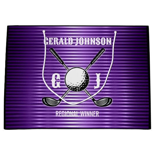 Paarse Metallic Lines Golf Monogram Ontwerp Groot Cadeauzakje (Voorkant)