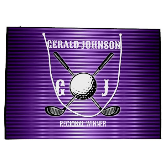 Paarse Metallic Lines Golf Monogram Ontwerp Groot Cadeauzakje (Achterkant)