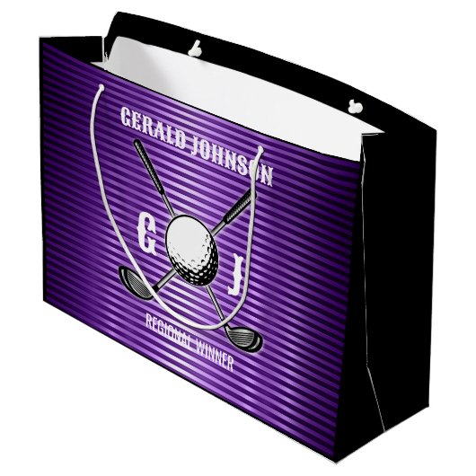 Paarse Metallic Lines Golf Monogram Ontwerp Groot Cadeauzakje (Achterkant Gekanteld)