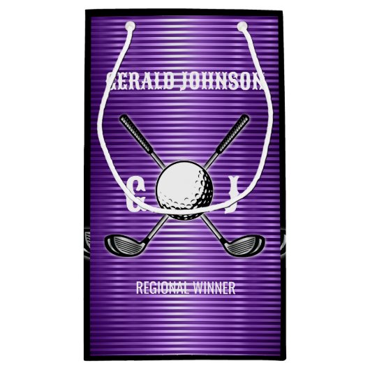 Paarse Metallic Lines Golf Monogram Ontwerp Klein Cadeauzakje (Achterkant)