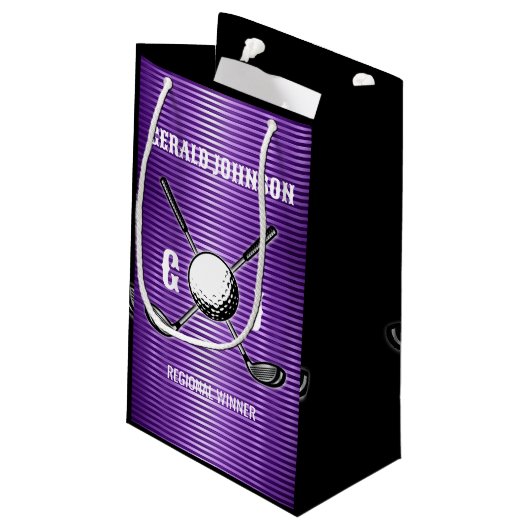 Paarse Metallic Lines Golf Monogram Ontwerp Klein Cadeauzakje (Achterkant Gekanteld)