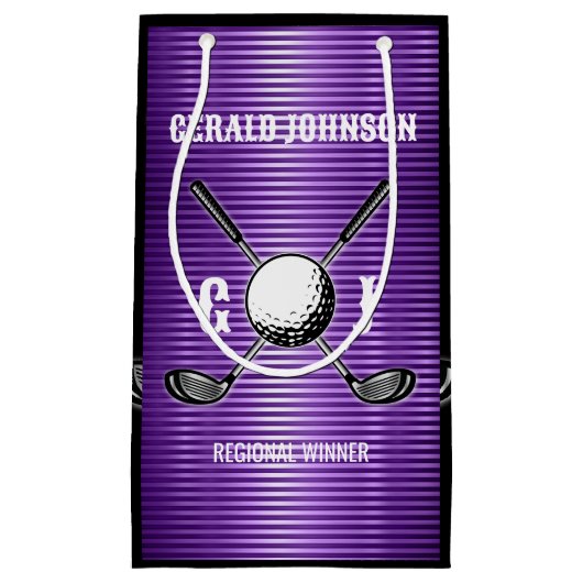 Paarse Metallic Lines Golf Monogram Ontwerp Klein Cadeauzakje (Voorkant)