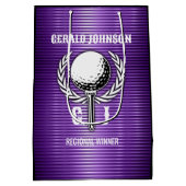 Paarse Metallic Lines Golf Monogram Ontwerp Medium Cadeauzakje (Achterkant)