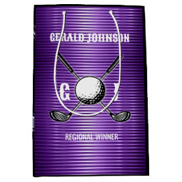 Paarse Metallic Lines Golf Monogram Ontwerp Medium Cadeauzakje