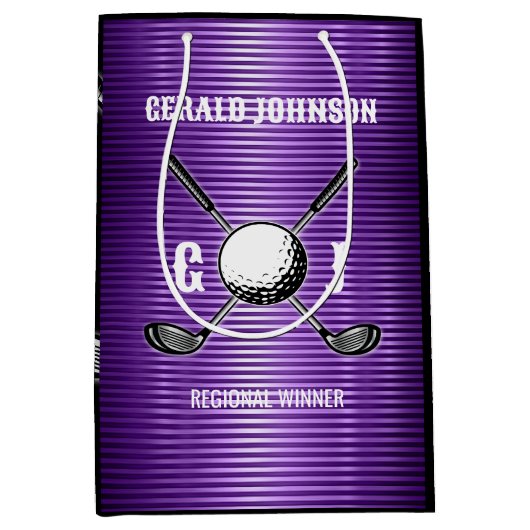 Paarse Metallic Lines Golf Monogram Ontwerp Medium Cadeauzakje (Voorkant)