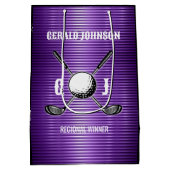 Paarse Metallic Lines Golf Monogram Ontwerp Medium Cadeauzakje (Achterkant)
