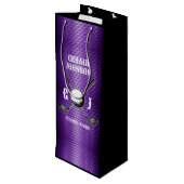 Paarse Metallic Lines Golf Monogram Ontwerp Wijn Cadeautas (Achterkant Gekanteld)