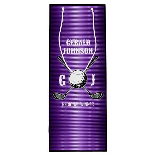 Paarse Metallic Lines Golf Monogram Ontwerp Wijn Cadeautas (Achterkant)