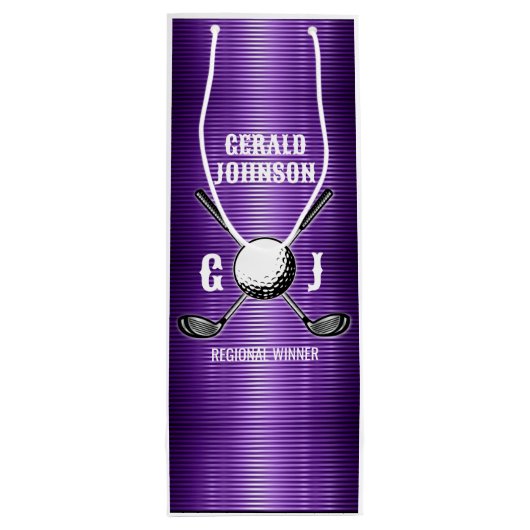 Paarse Metallic Lines Golf Monogram Ontwerp Wijn Cadeautas (Achterkant)