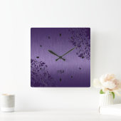 Paarse Metallic Ontwerp Geborsteld Staal Kijk Vier Vierkante Klok (Huis)