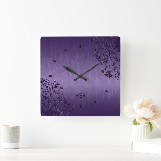 Paarse Metallic Ontwerp Geborsteld Staal Kijk Vier Vierkante Klok (Huis)