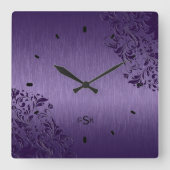 Paarse Metallic Ontwerp Geborsteld Staal Kijk Vier Vierkante Klok (Voorkant)