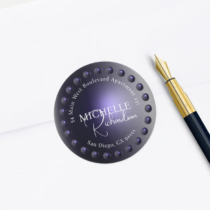 Paarse metallic Round Return-adreslabel Ronde Sticker