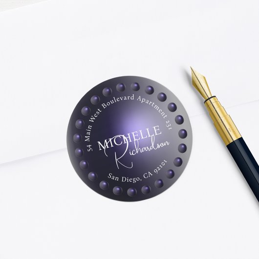 Paarse metallic Round Return-adreslabel Ronde Sticker