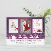 Paarse Metallic Santa Sneeuw Foto Kerstmis Kaart (Staand voorkant)