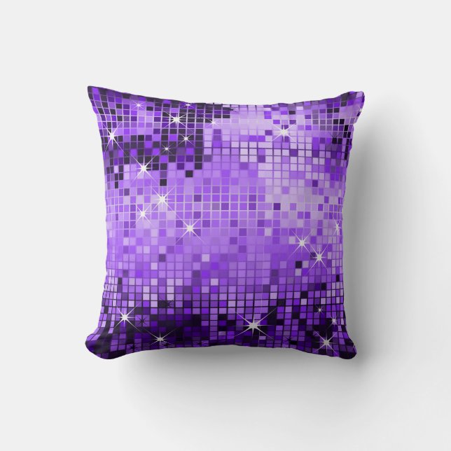 Paarse Metallic Sequins Glitter Abstracte Pixel Ar Kussen (Voorkant)