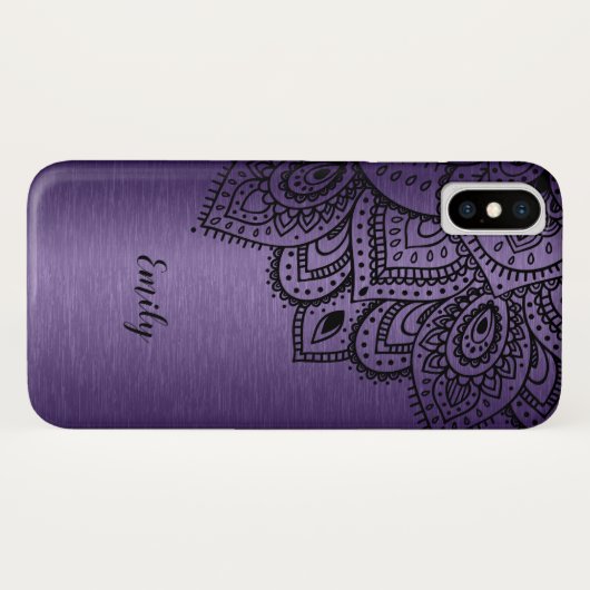 Paarse metallische achtergrond zwart Mandala Case-Mate iPhone Case (Achterkant (horizontaal))