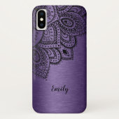 Paarse metallische achtergrond zwart Mandala Case-Mate iPhone Case (Achterkant)
