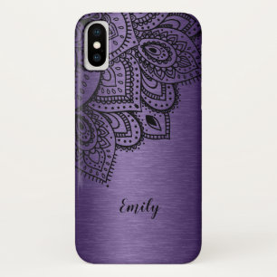 Paarse metallische achtergrond zwart Mandala Case-Mate iPhone Case