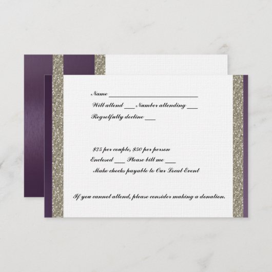 Paarse metallische en zilverRSVP RSVP Kaartje (Voorkant / Achterkant)