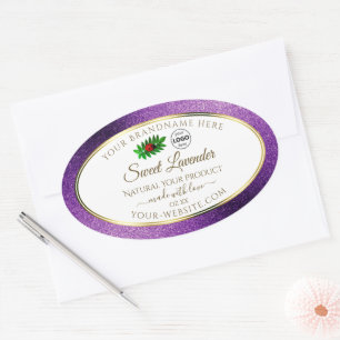 Paarse metallische glitterwitetiketten Logo Ovale Sticker