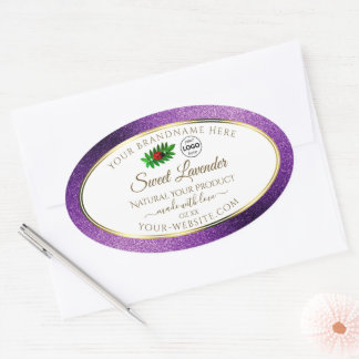 Paarse metallische glitterwitetiketten Logo Ovale Sticker