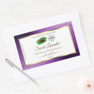 Paarse metallische glitterwitetiketten Logo Rechthoekige Sticker