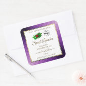 Paarse metallische glitterwitetiketten Logo Vierkante Sticker (Envelop)