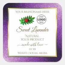 Paarse metallische glitterwitetiketten Logo