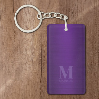 Paarse metallische monogram sleutelhanger