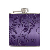 Paarse metallische textuur en vlakke kant heupfles (Voorkant)