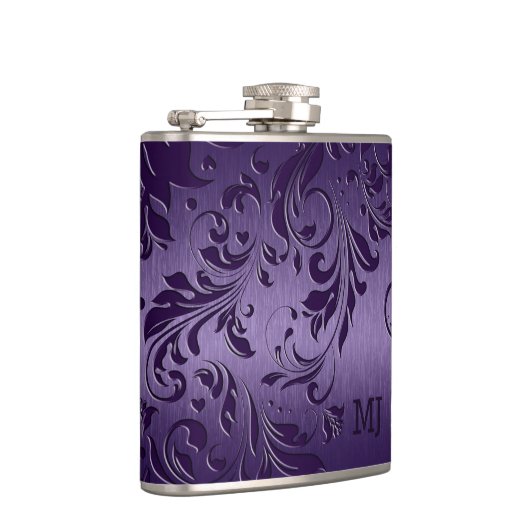 Paarse metallische textuur en vlakke kant heupfles (Rechts)